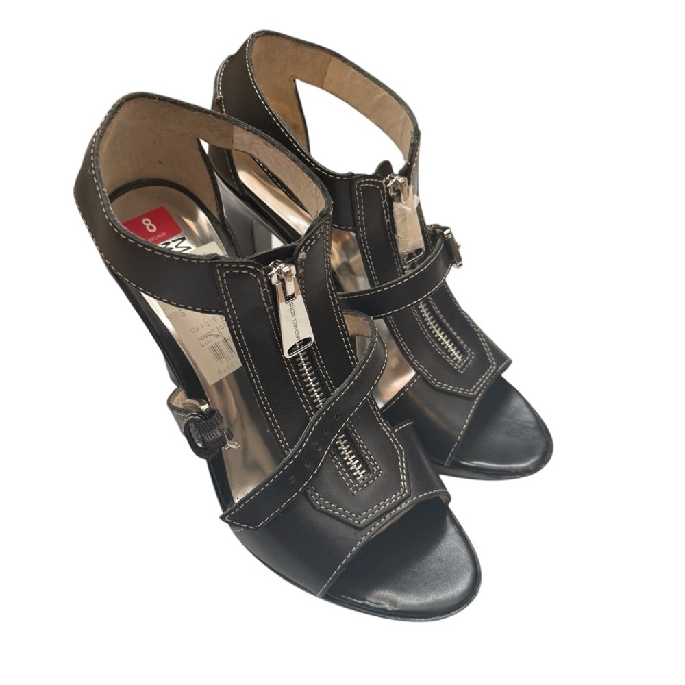 NWT Michael Michael Kors Black Platform Ankle Strap Heeled Sandals Size 8 - Picture 2 of 12